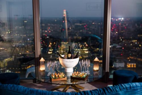 Champagne and canapes on a table