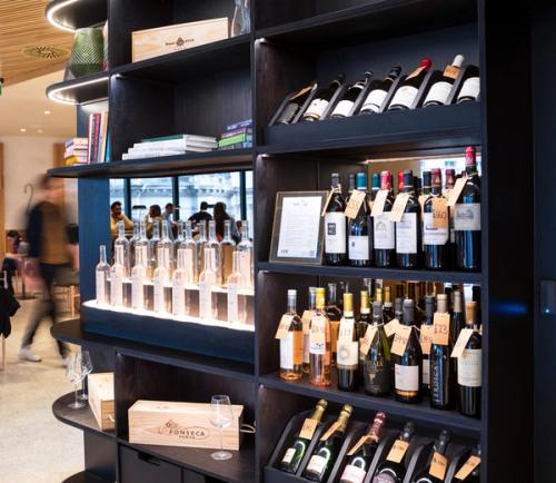 Wine bottles on shelves