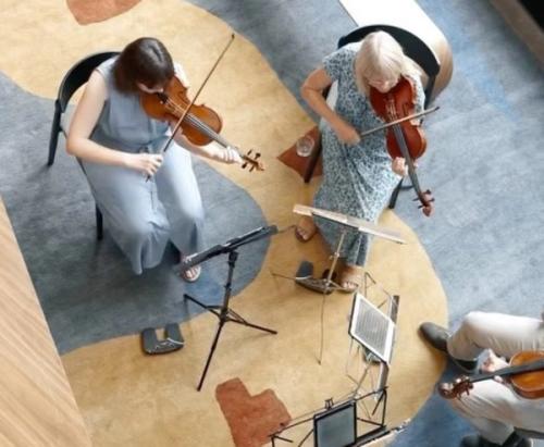 String quartet playing in the lobby