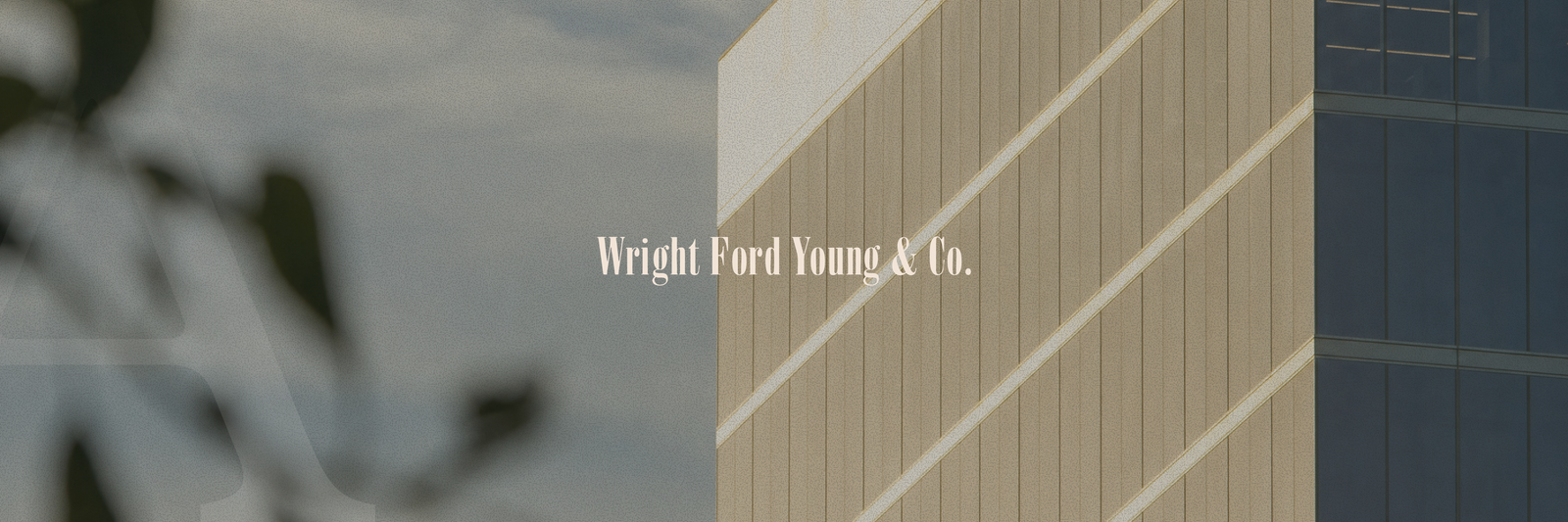 Text "Wright Ford Young & Co." over a blurred background of a building.