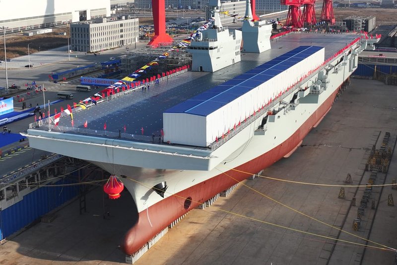 China's first Type 076 new-generation amphibious assault ship, the Sichuan, at a Shanghai shipbuilding yard in December (Pu Haiyang/VCG via Getty Images)