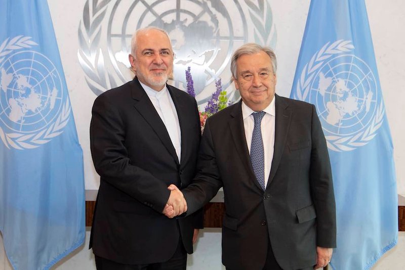 Iran’s Foreign Minister Javad Zarif with UN Secretary General António Guterres on 18 July in New York
