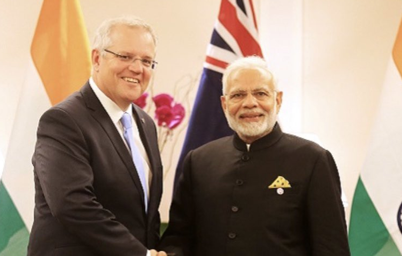 Australian Prime Minister Scott Morrison with Indian Prime Minister Narendra Modi,at ASEAN Summit Singapore, 2018. Image: Twitter/@Scott MorrisonMP.