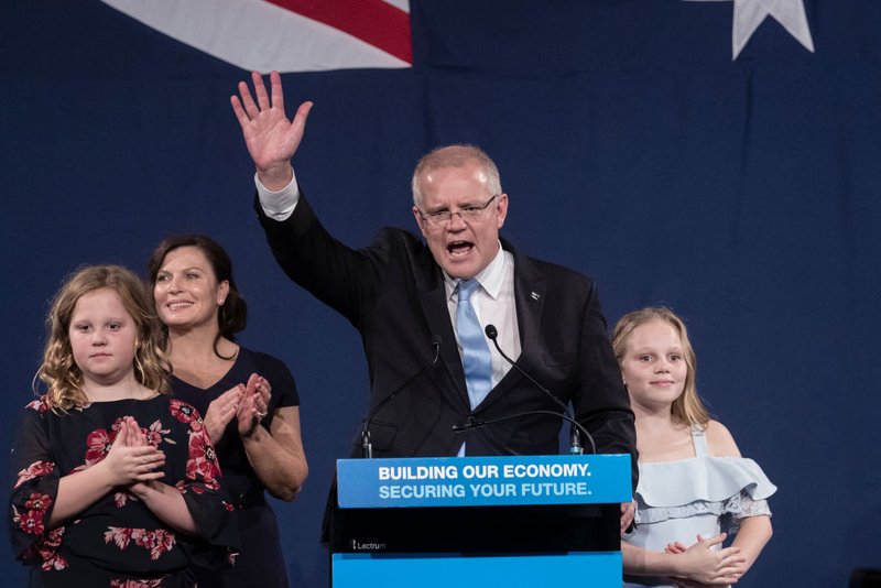 Scott Morrison, joined by wife Jenny and daughters Lilly and Abbey