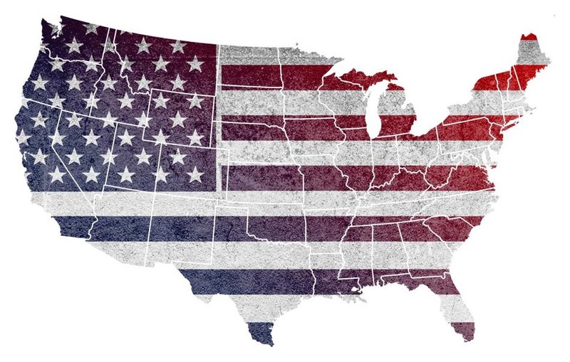 Graphic of US with Stars and Stripes flag overlaid