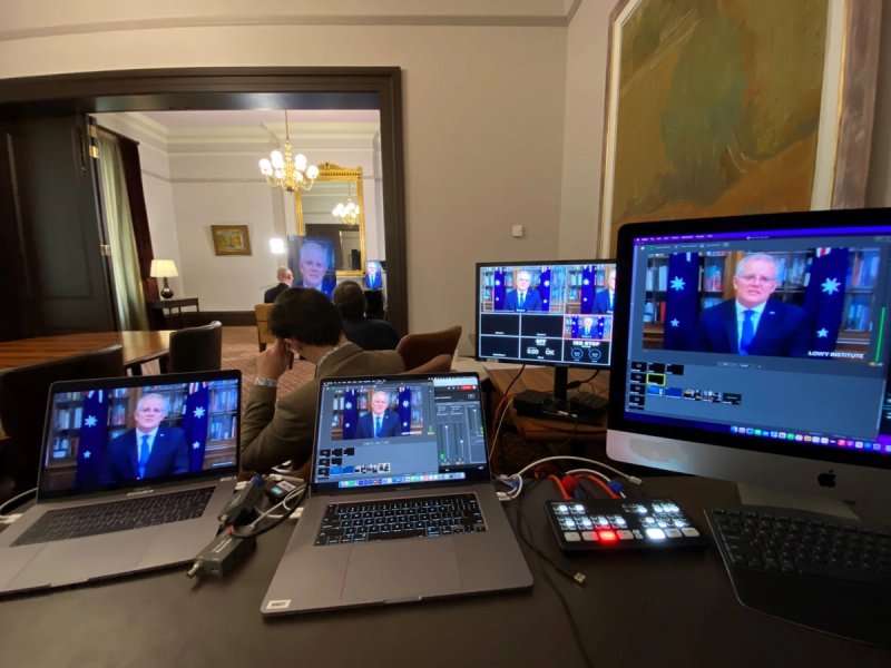 Scott Morrison makes a virtual address to the Lowy Institute, Monday 7 March 2022