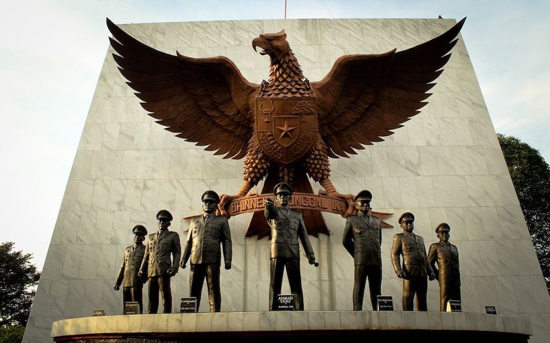 A statue of the Pancasila Sakti anti-communist monument