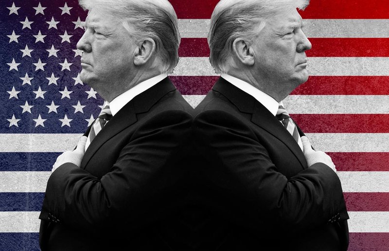 Montage of two Donald Trumpos facing left and right