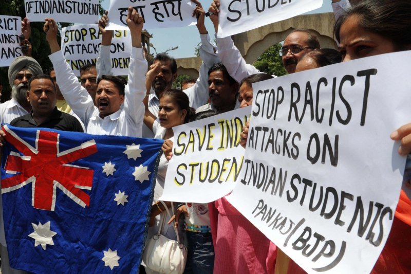 Activists from India's Bharatiya Janata Party (BJP) protest in Amritsar on 12 June 2009against the treatment of Indian students in Australia. Image: Narinder Nanu/AFP via Getty Images.