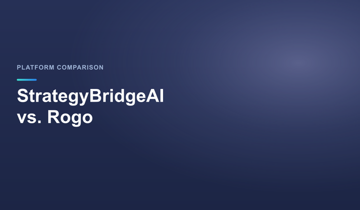 Vergleich von StrategyBridgeAI und Rogo auf blauem StrategyBridgeAI-Hintergrund