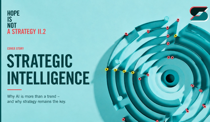 Abstract maze graphic with concentric circles and the title “Strategic Intelligence” in the StrategyBridge visual style using teal, dark blue, and coral.