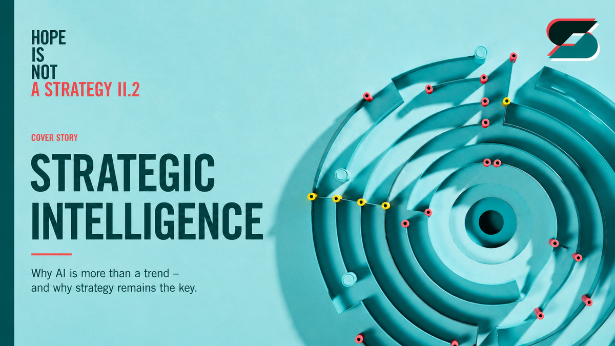 Abstract maze graphic with concentric circles and the title “Strategic Intelligence” in the StrategyBridge visual style using teal, dark blue, and coral.