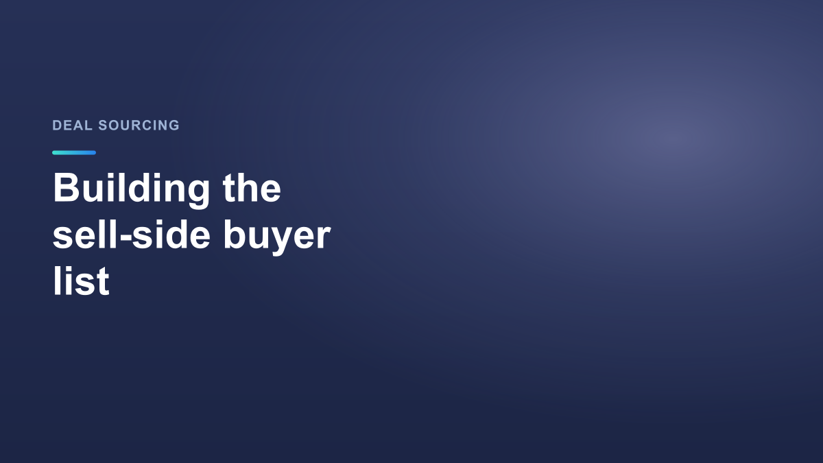 Dunkelblaues StrategyBridgeAI-Titelbild mit der Überschrift Building the sell-side buyer list