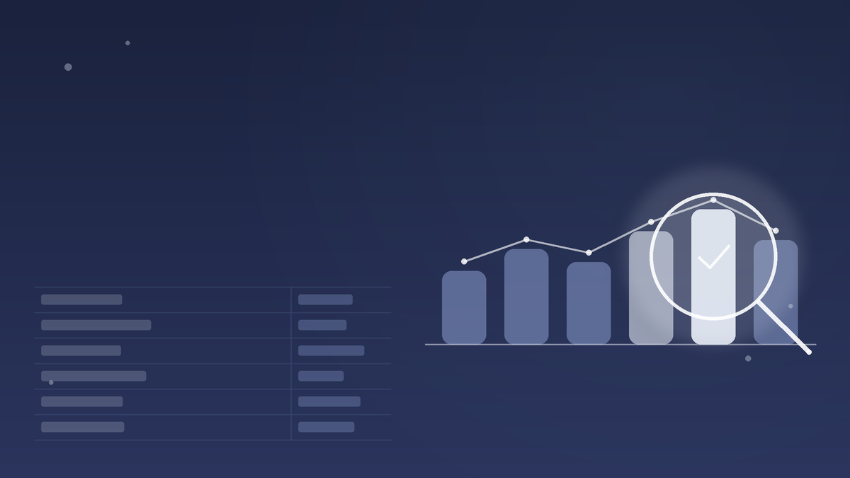 Illustration einer EBITDA-Brücke als Balkendiagramm unter einer Lupe auf dunkelblauem StrategyBridgeAI-Hintergrund, sinnbildlich für eine Quality of Earnings-Analyse