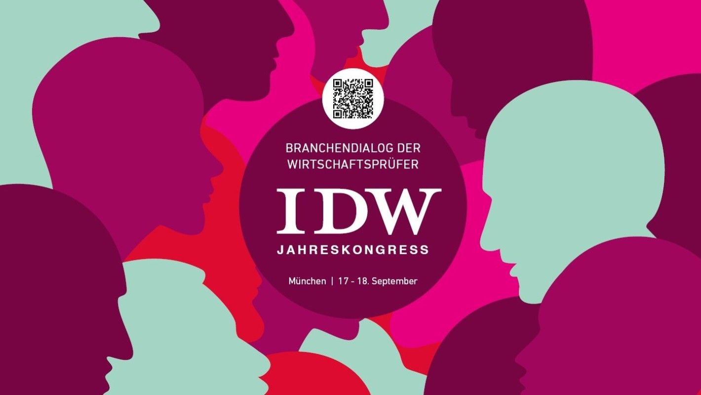 IDW Jahreskongress 2026 event banner promoting Germany’s annual conference for auditors, tax advisors, valuation experts, and corporate finance professionals in Munich.