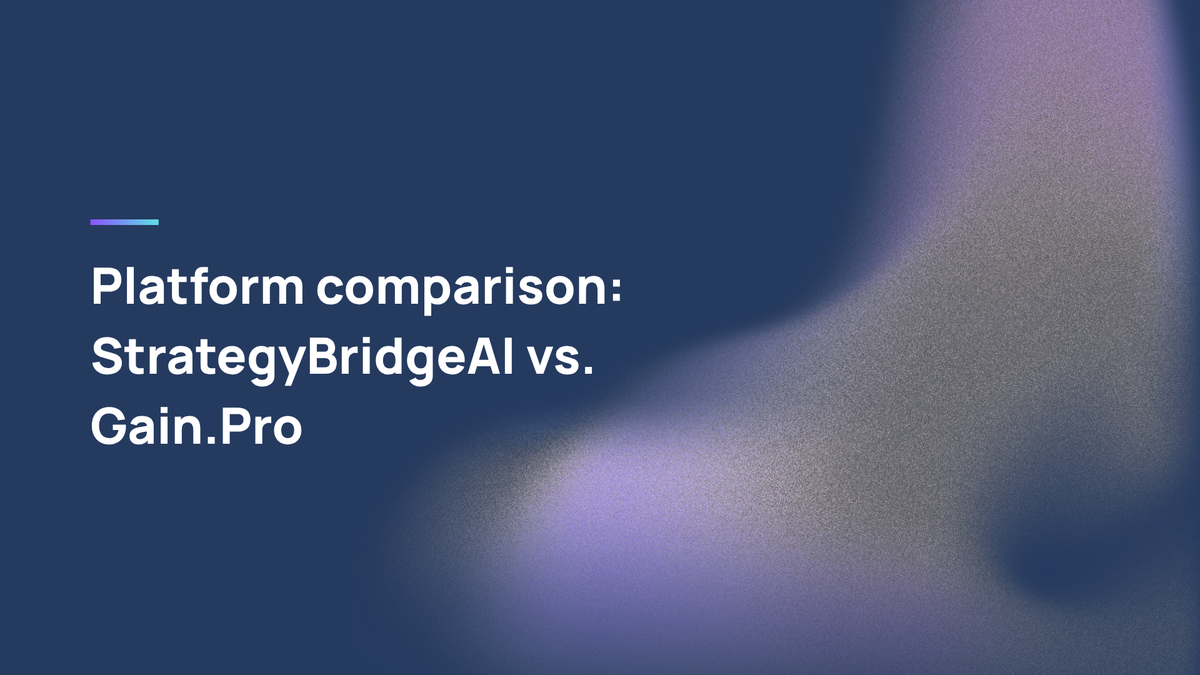 Minimalistische abstrakte Illustration zum Plattformvergleich StrategyBridgeAI vs. Gain.Pro im modernen Enterprise-Software-Design.