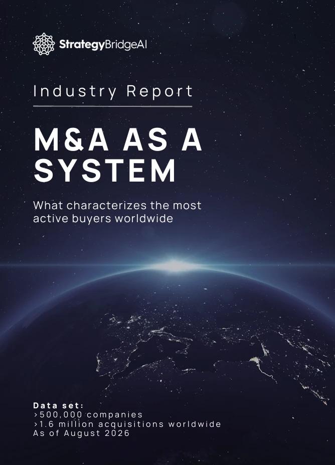 Cover of M&A as a System, the StrategyBridgeAI Industry Report