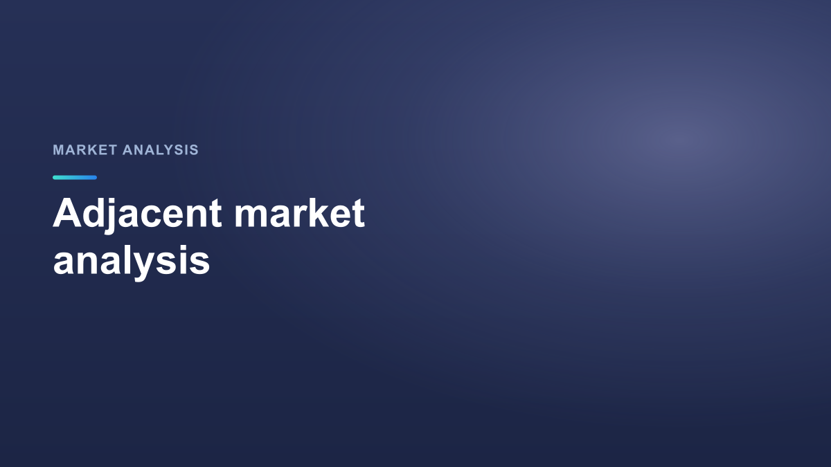 Illustration angrenzender Marktsegmente rund um einen Unternehmenskern auf blauem StrategyBridgeAI-Hintergrund