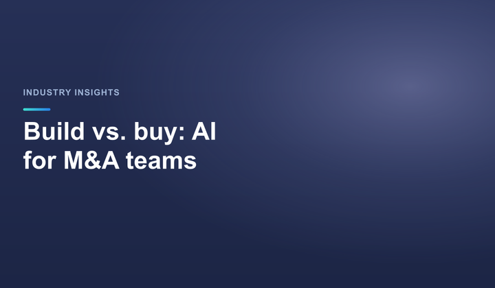 Dark blue StrategyBridgeAI cover image with the title Build vs. buy: AI for M&A teams