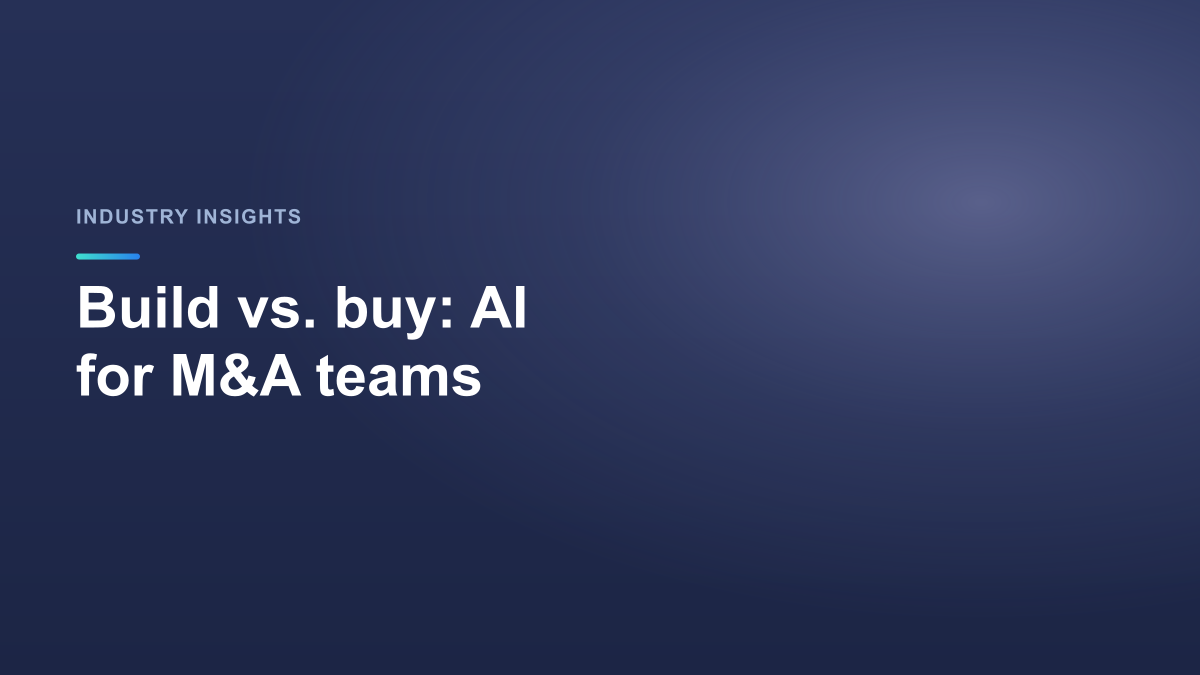 Dark blue StrategyBridgeAI cover image with the title Build vs. buy: AI for M&A teams