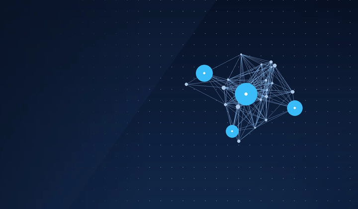 Abstraktes Netzwerkdiagramm verbundener Datenknoten als Symbol für Agentic AI bei der Analyse von M&A-Deal-Daten
