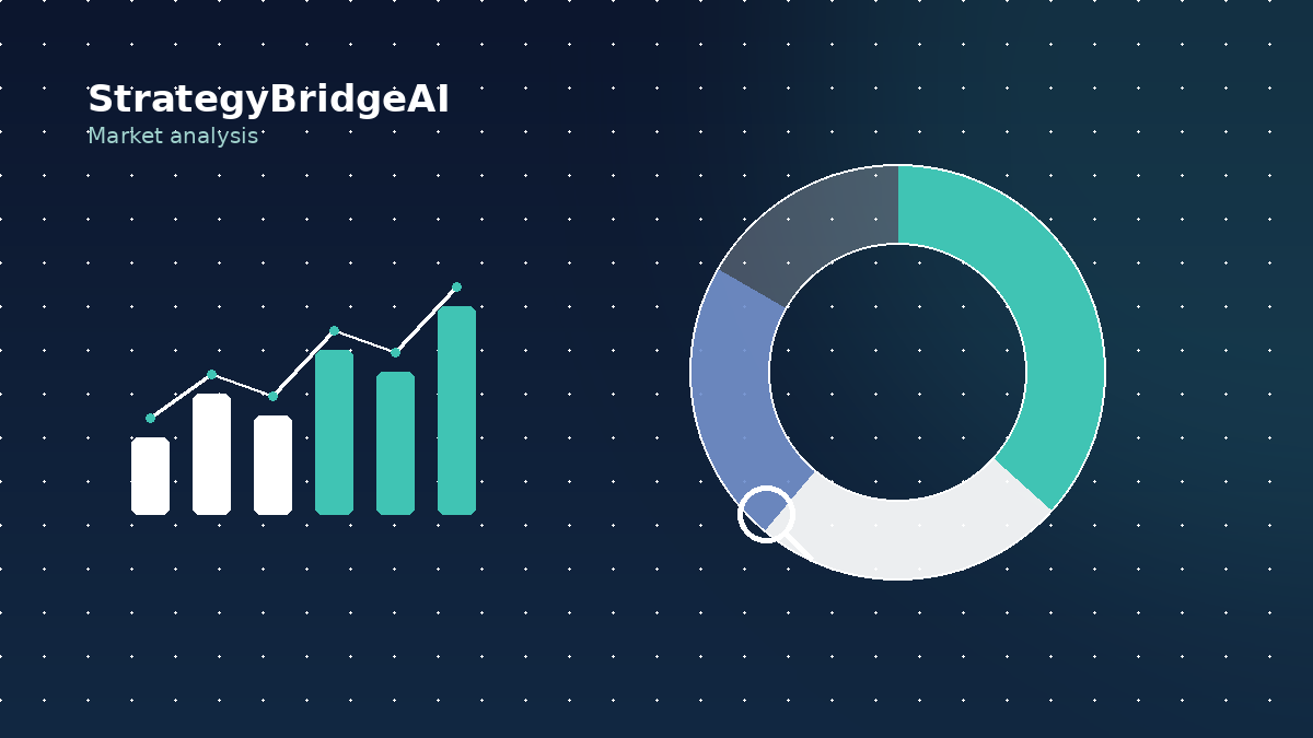 Abstract donut chart and growth bars illustration representing market share analysis