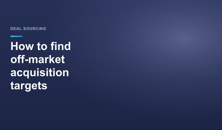 Dark blue StrategyBridgeAI cover with the headline How to find off-market acquisition targets