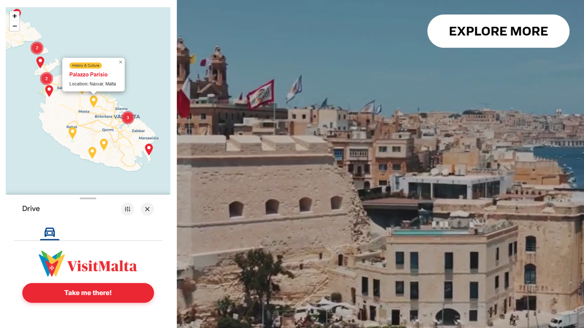 Interactive Map Overlay for video ad example Visit Malta