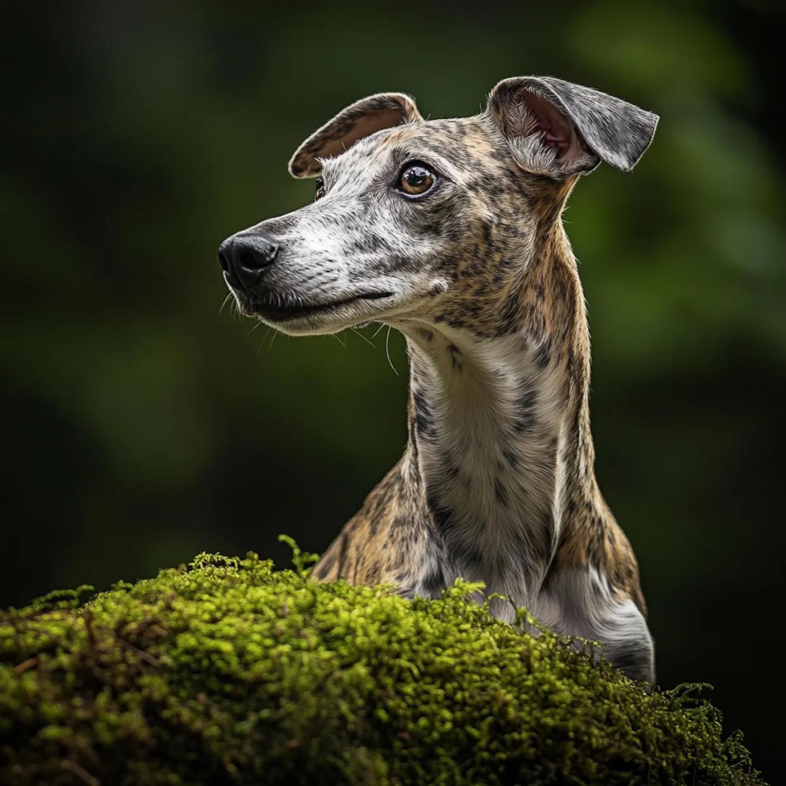 Brindle Flyball Dog in Forest