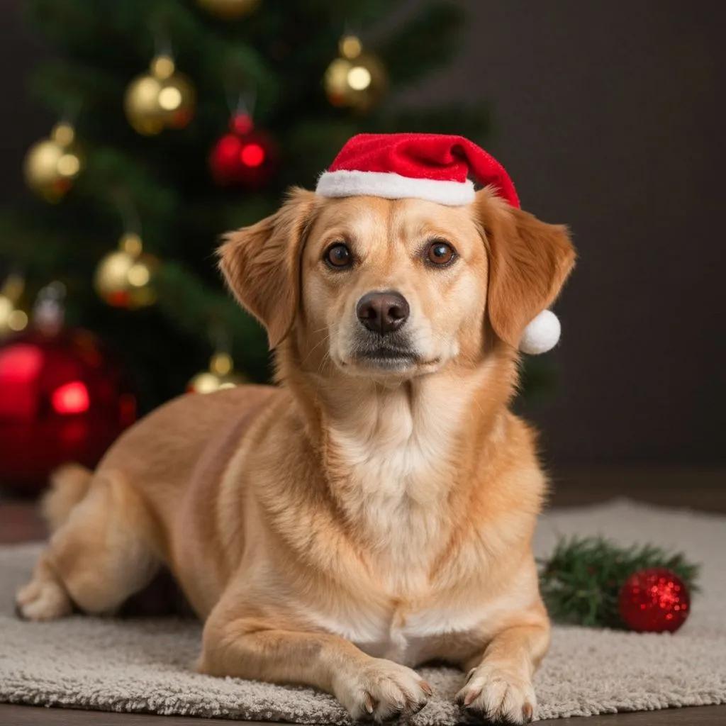 Small dog in a christmas hat