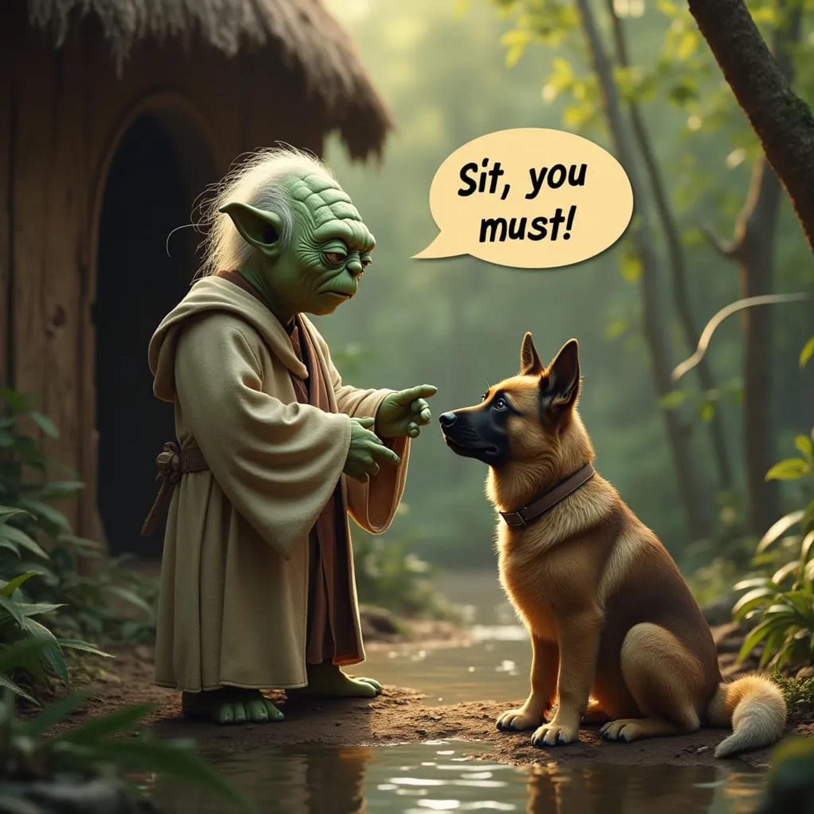 Yoda training a dog