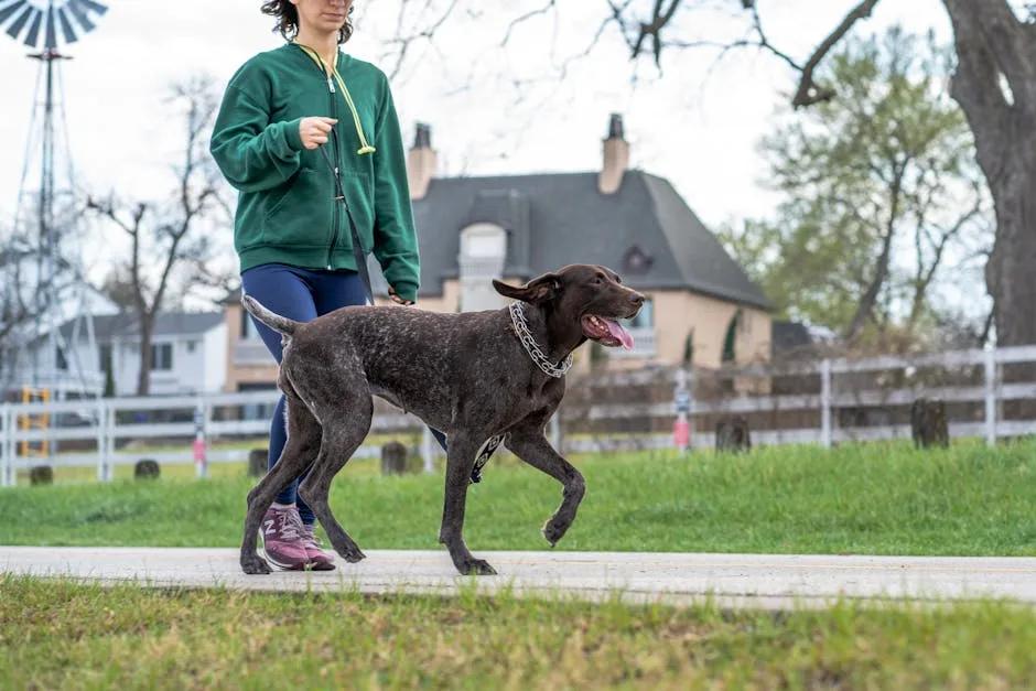 Dog doing training exercises with handler in park