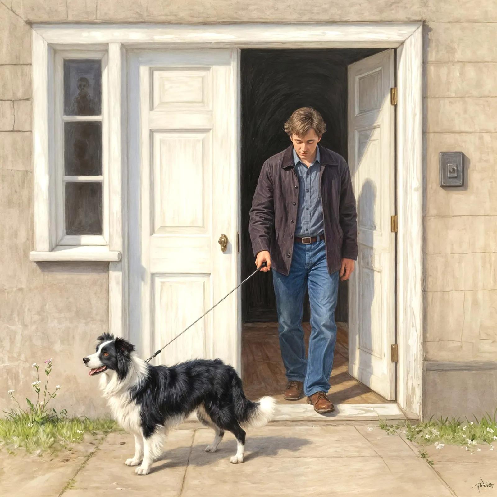 A man taking a dog for a walk