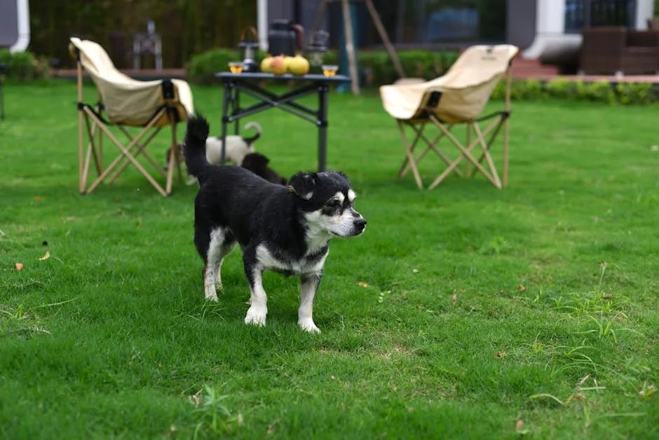 Small dog on a DIY agility seesaw in a backyard