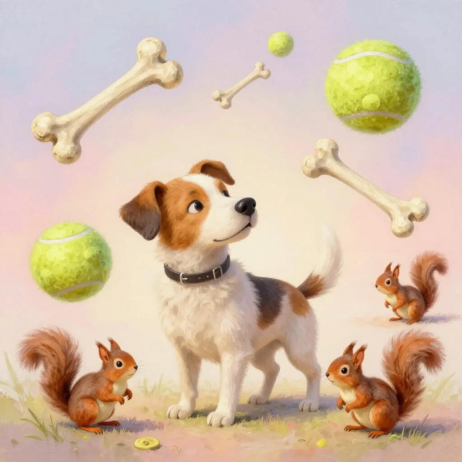 Cartoon flyball dog with tennis ball