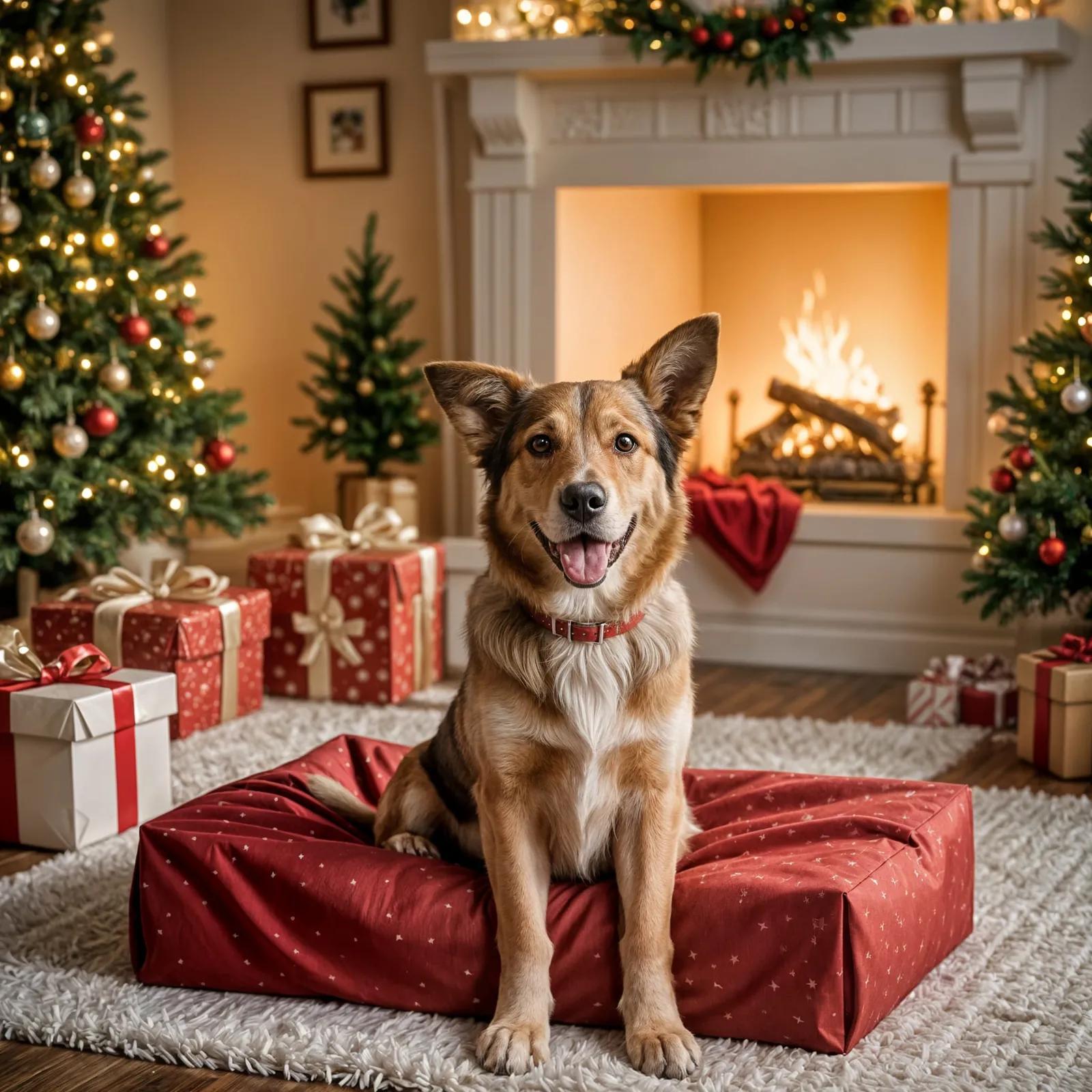 Dog in front of a christmas tree