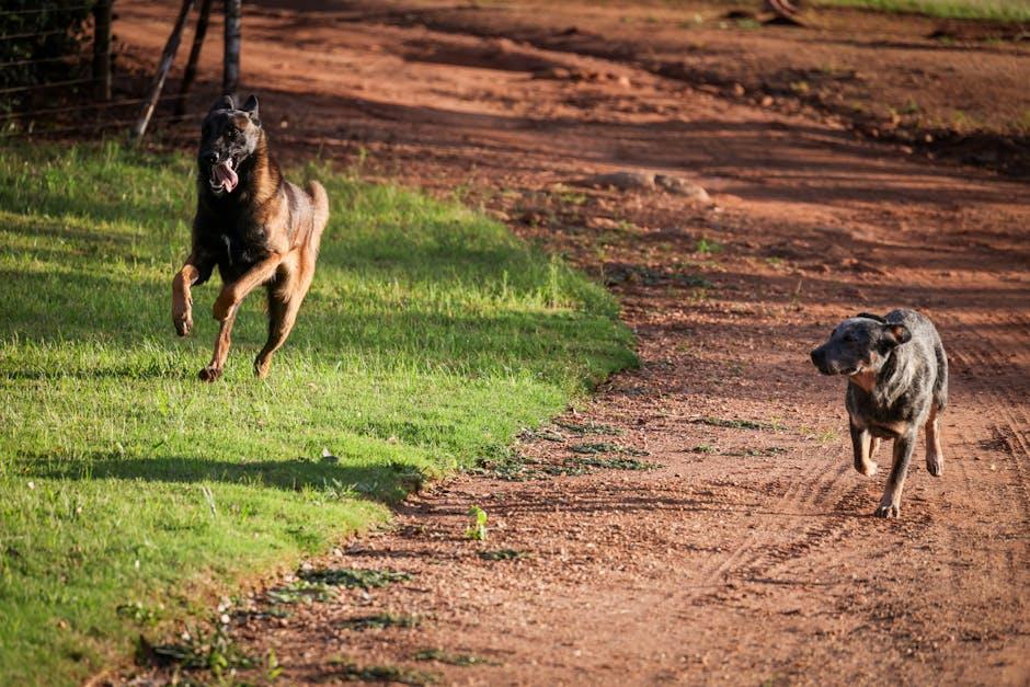 Two flyball dogs passing each other nose-to-nose at speed during a team relay race