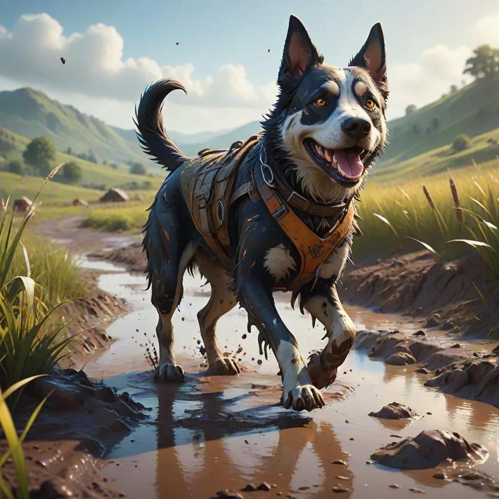 Very muddy flyball dog