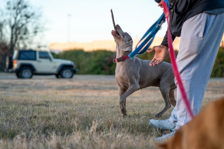 Dog doing training exercises with handler in park