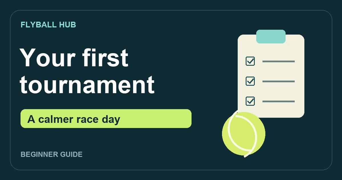 Original Flyball Hub first-tournament cover with a packing checklist and tennis ball.