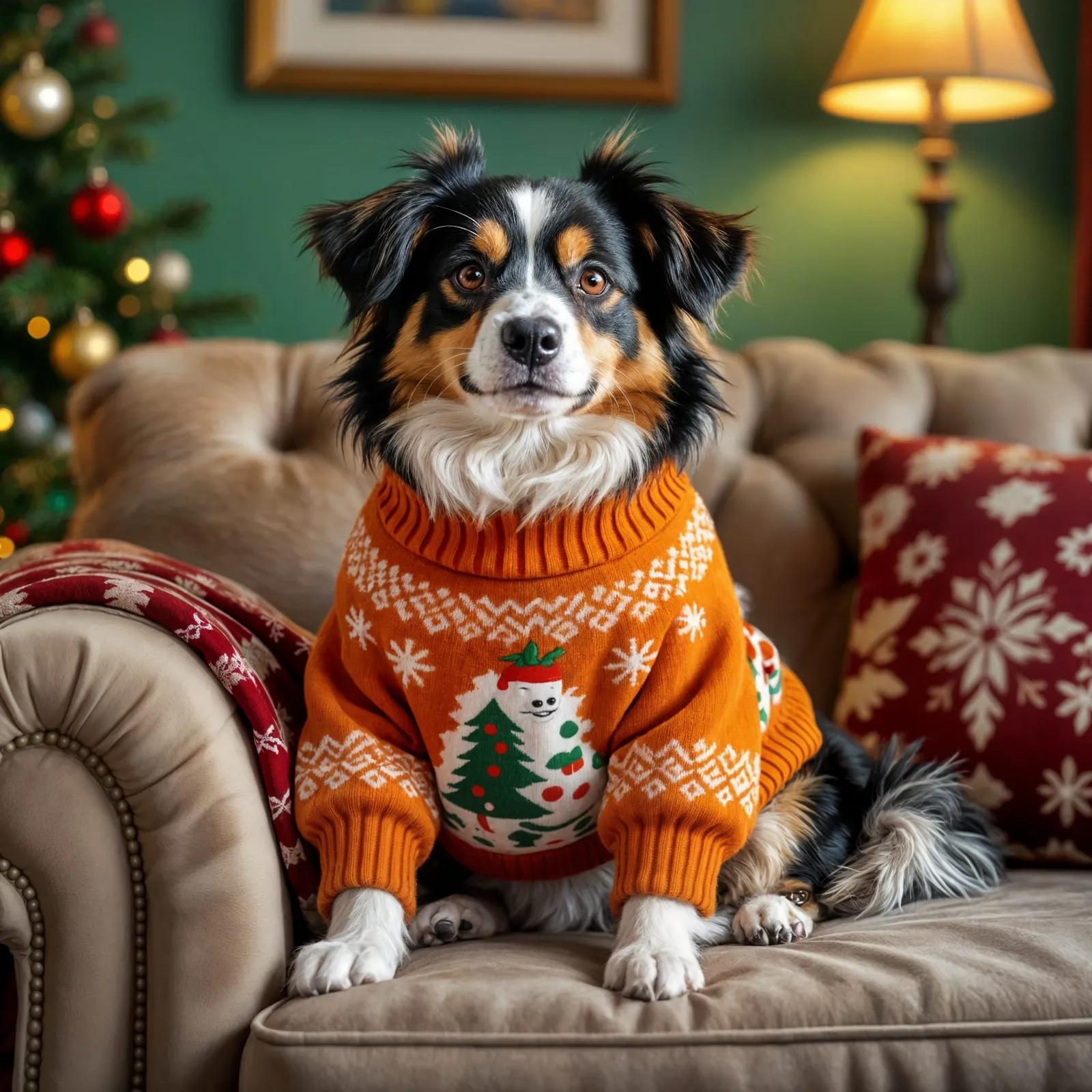 Dog in a festive christmas jumper