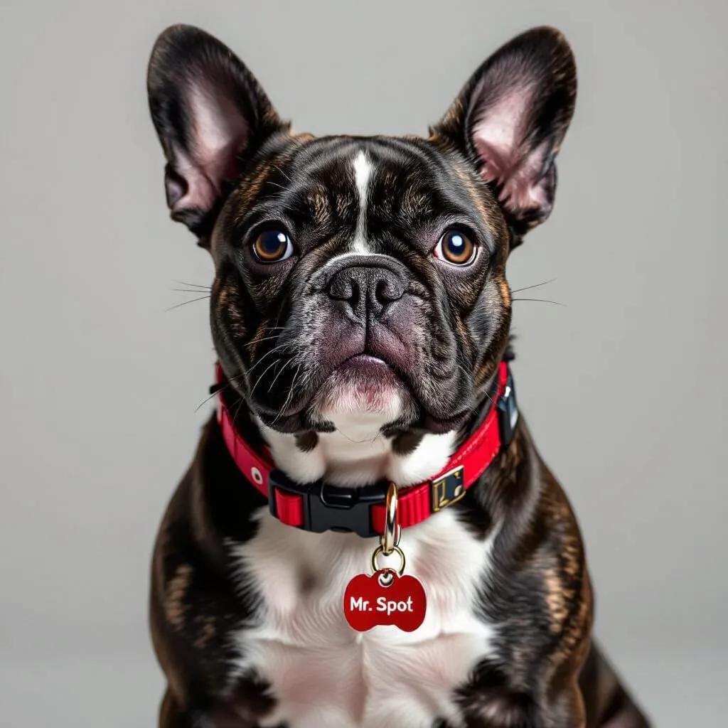 a-french-bulldog-with-a-red-dog-collar-that-has-a-tag-stating-mr-spot-against-a-white-background