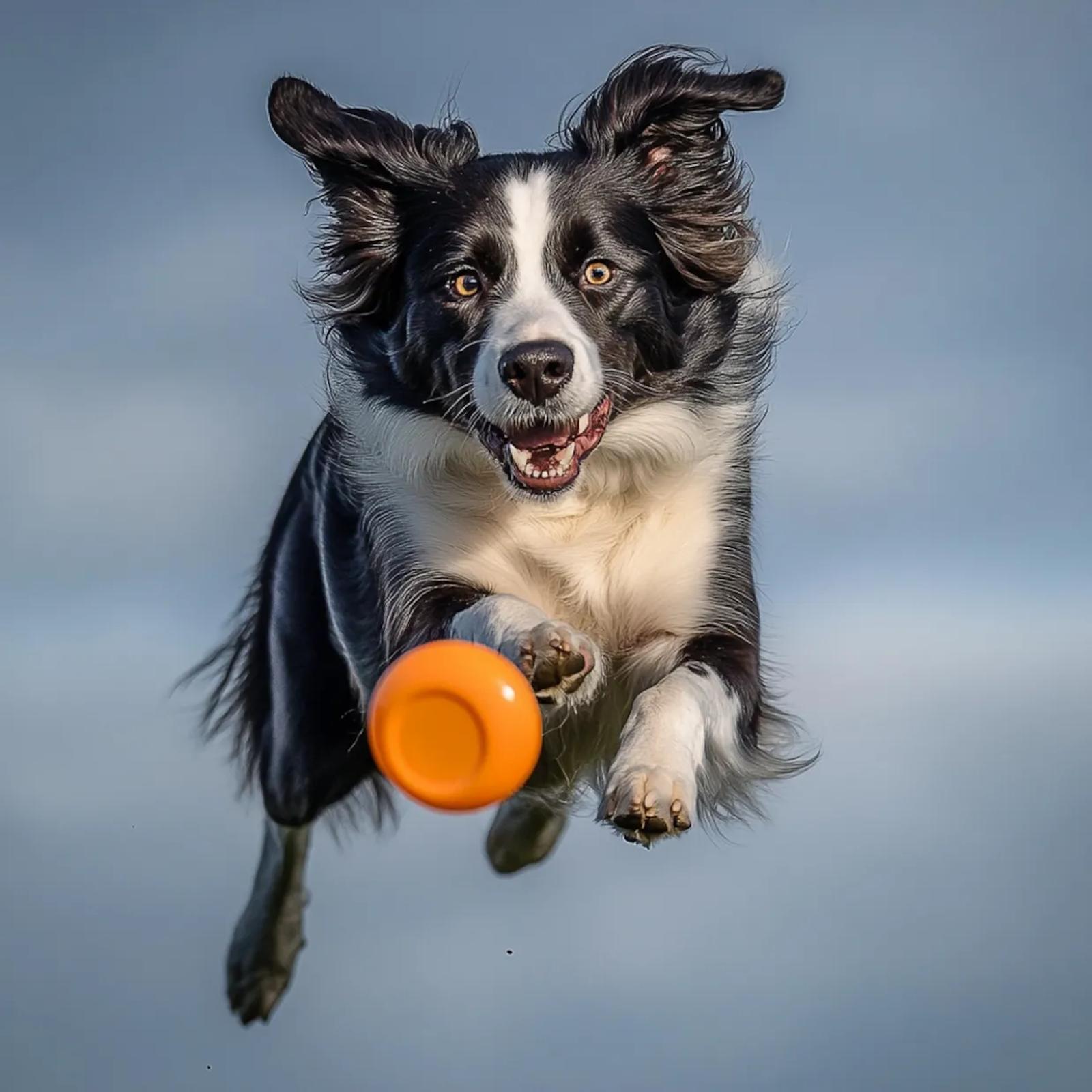 Leaping Border Collie with Frisbee