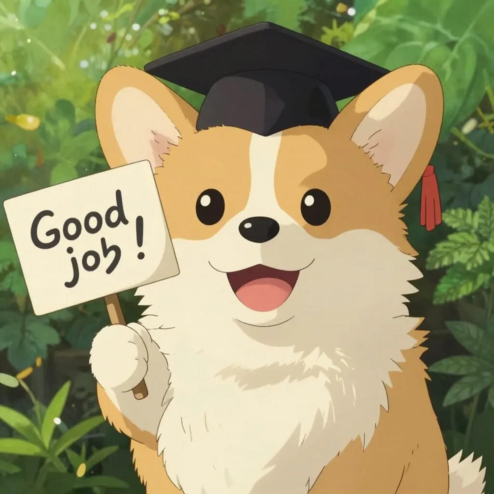 Cartoon dog image saying good job
