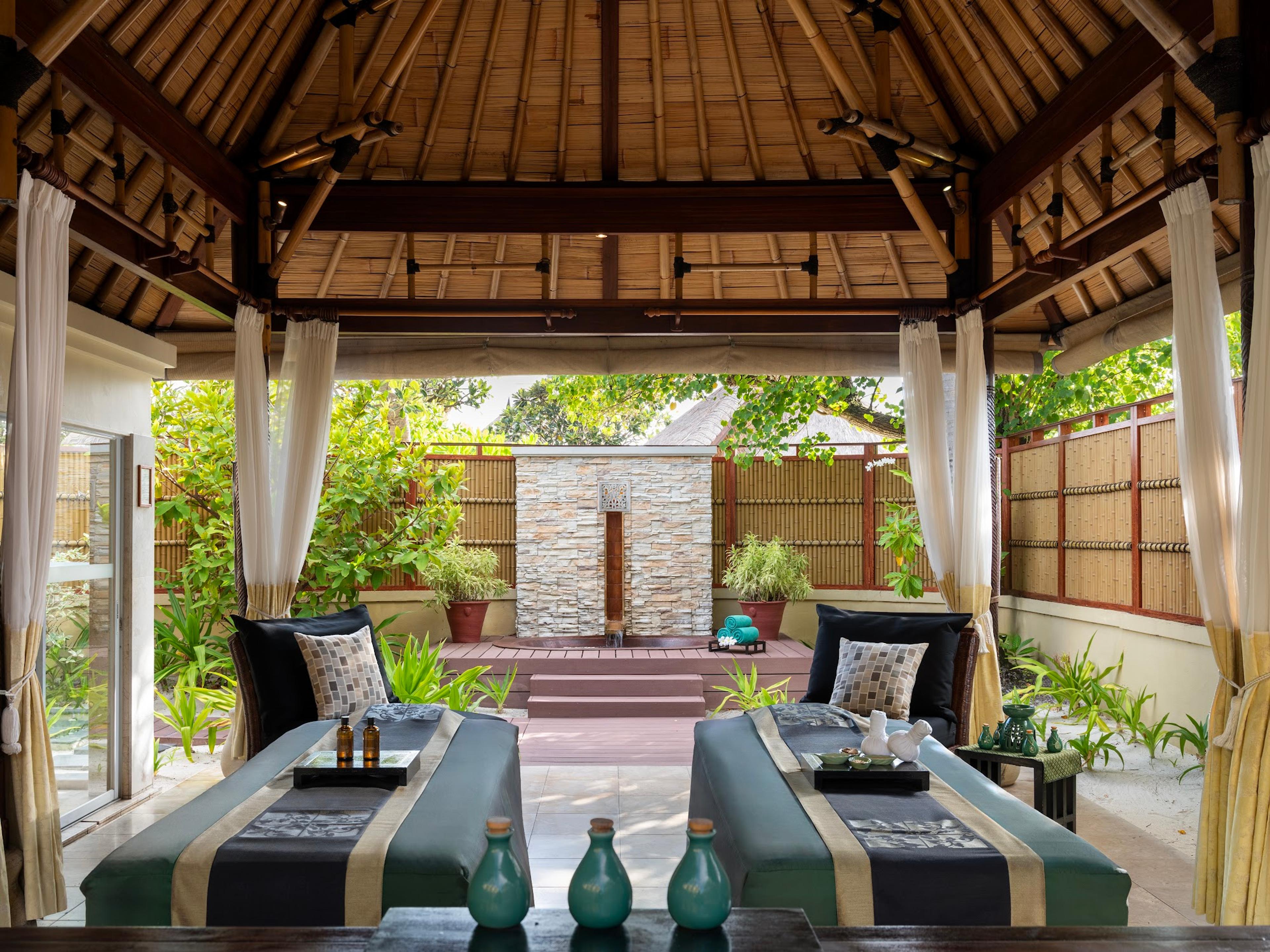 Outdoor spa treatment pavilion in the Maldives