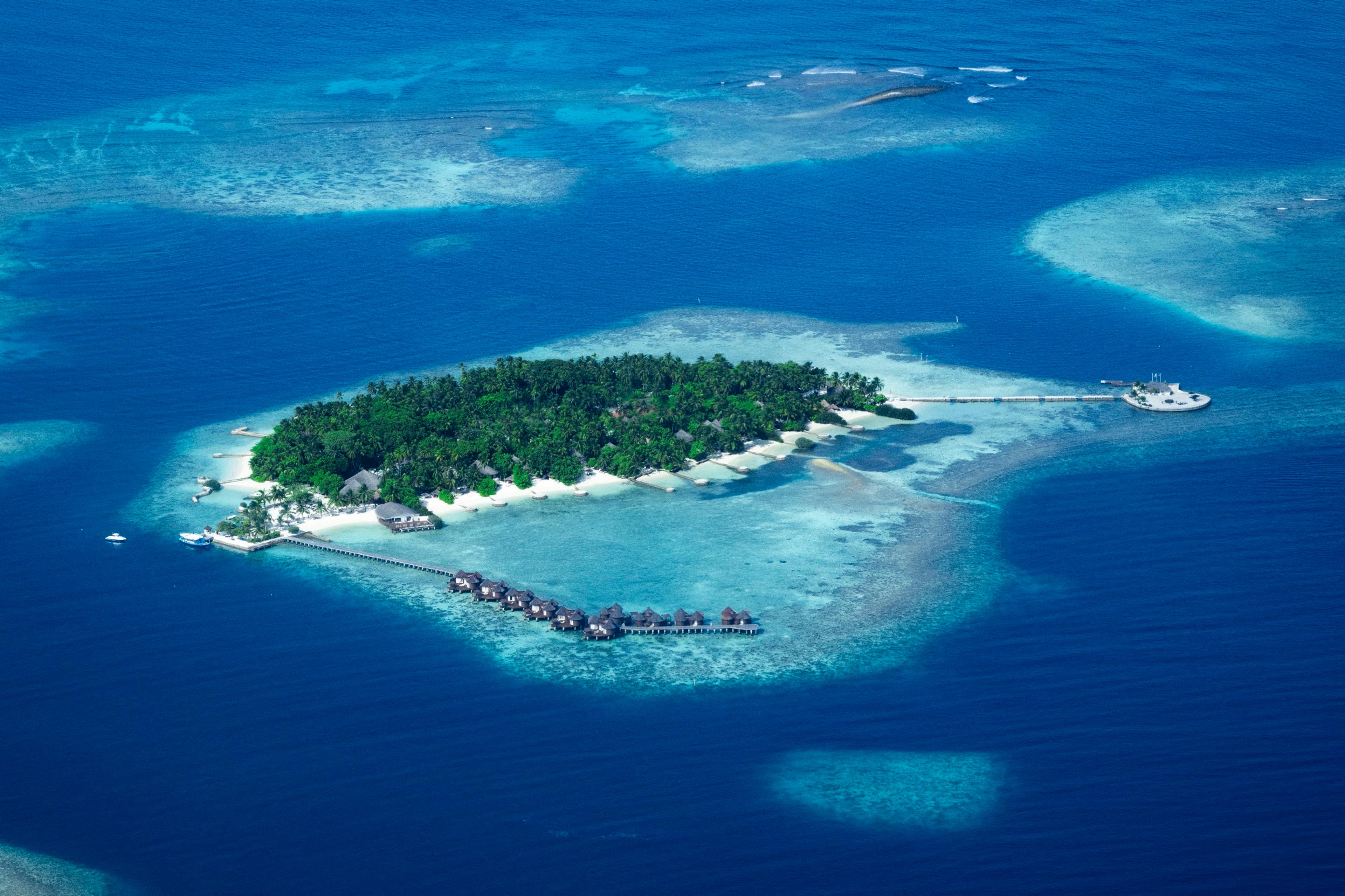 Nika Island and its lagoon from the air