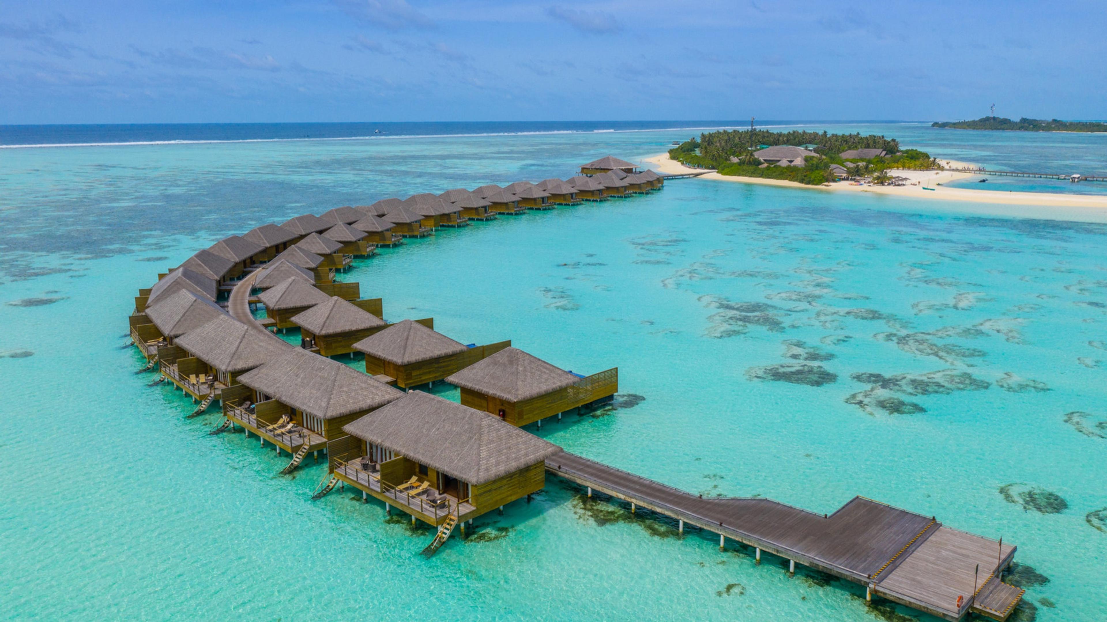Aerial view of Cocoon Maldives overwater villas