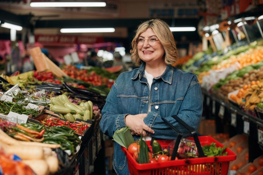Natalie shopping at a local fresh food market