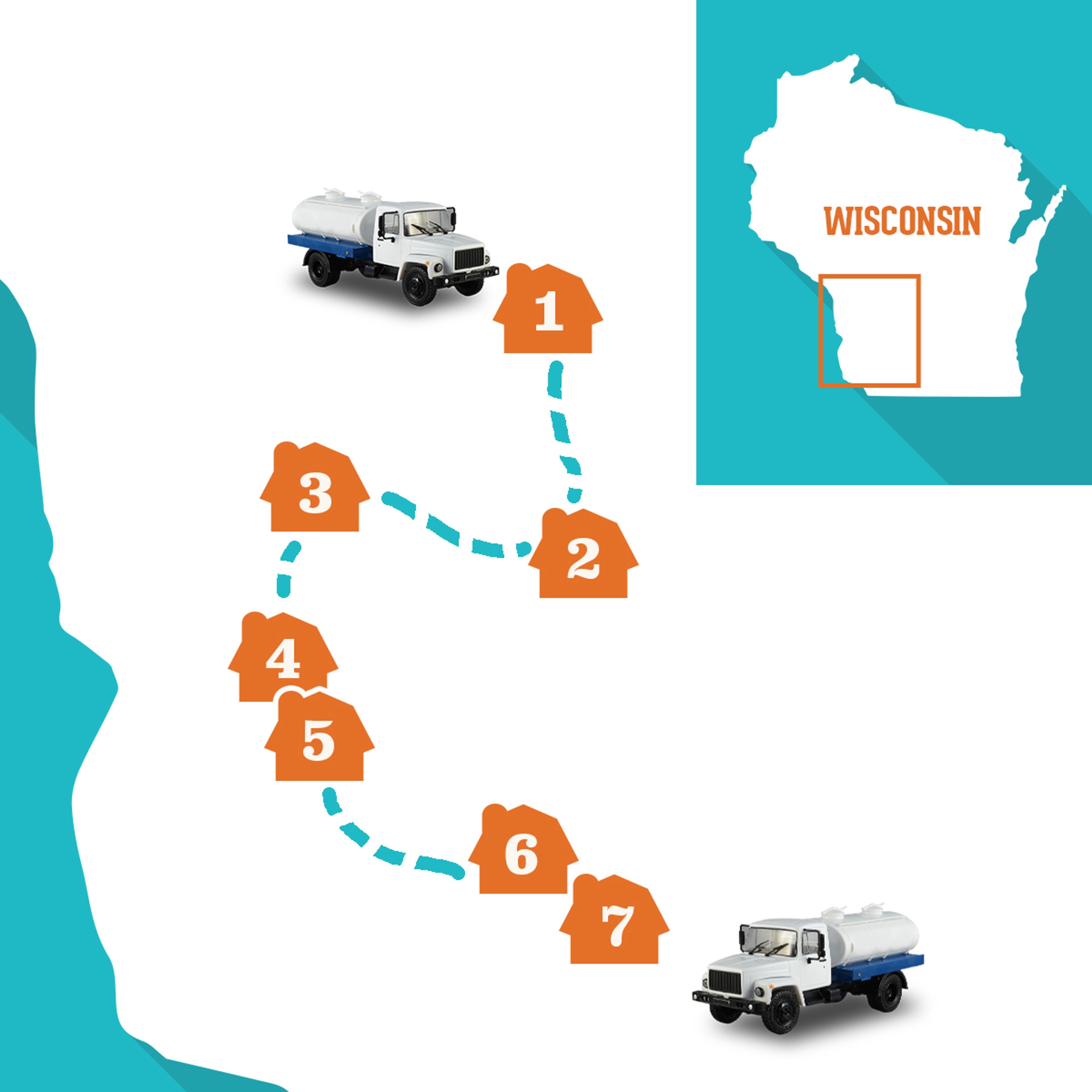 A broad look at the locations of Organic Valley’s first seven dairy farms.