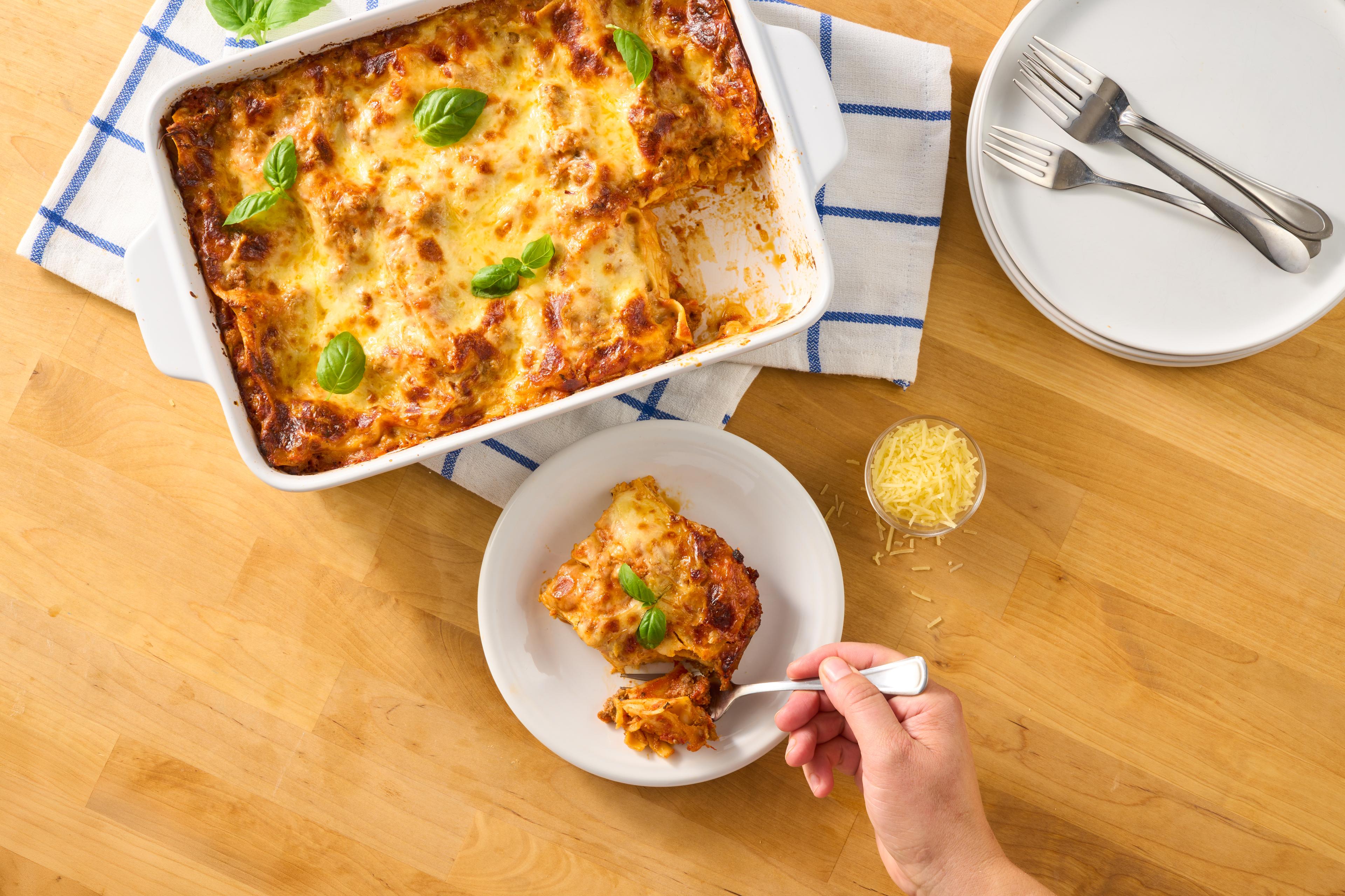 A slice of Lasagna on a plate